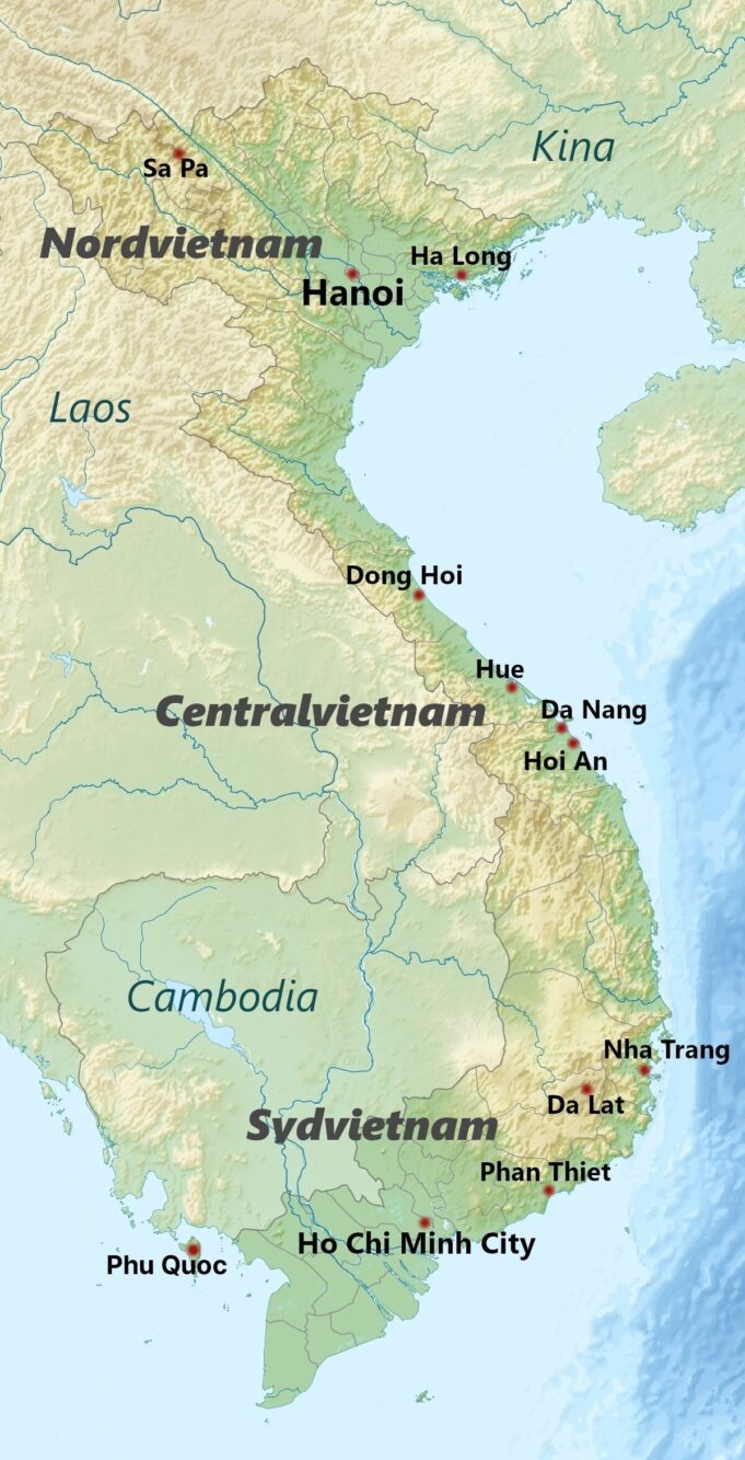 Map of Vietnam with city names