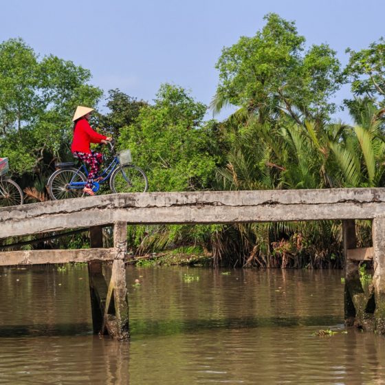Vietnamese-women-riding-a-bicycle-Mekong-River-Delta-Vietnam